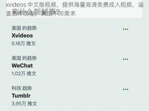 xvideos 中文版视频，提供海量高清免费成人视频，涵盖各种类型，满足不同需求