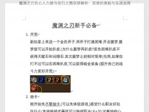 魔渊之刃负心人力盾与剑刃之舞双修解析：双修的奥秘与实战运用