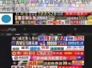 麻豆传煤网站 APP 入口直接进入在线，精彩内容等你发现