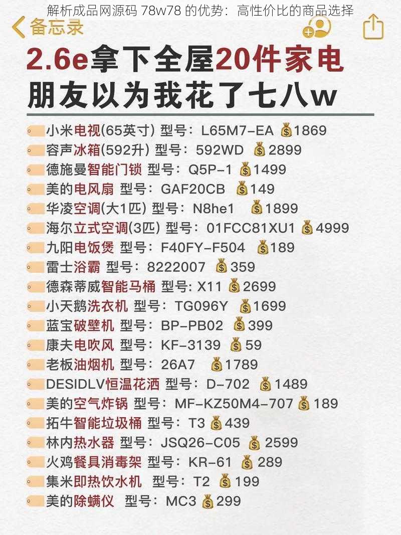 解析成品网源码 78w78 的优势：高性价比的商品选择