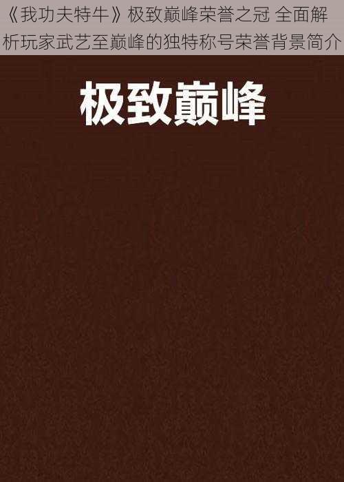 《我功夫特牛》极致巅峰荣誉之冠 全面解析玩家武艺至巅峰的独特称号荣誉背景简介