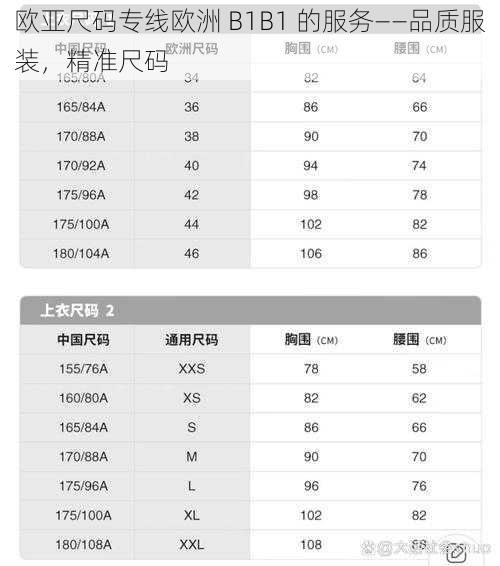 欧亚尺码专线欧洲 B1B1 的服务——品质服装，精准尺码