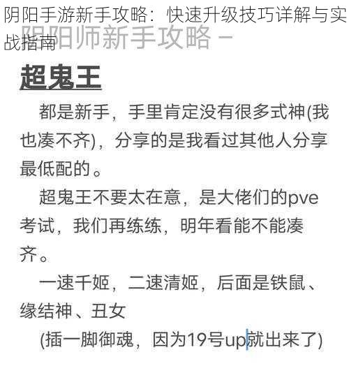 阴阳手游新手攻略：快速升级技巧详解与实战指南