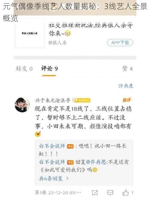 元气偶像季线艺人数量揭秘：3线艺人全景概览