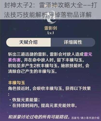 封神太子2：雷泽神攻略大全——打法技巧技能解析与掉落物品详解