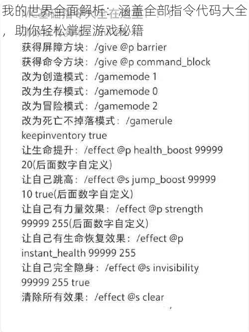 我的世界全面解析：涵盖全部指令代码大全，助你轻松掌握游戏秘籍