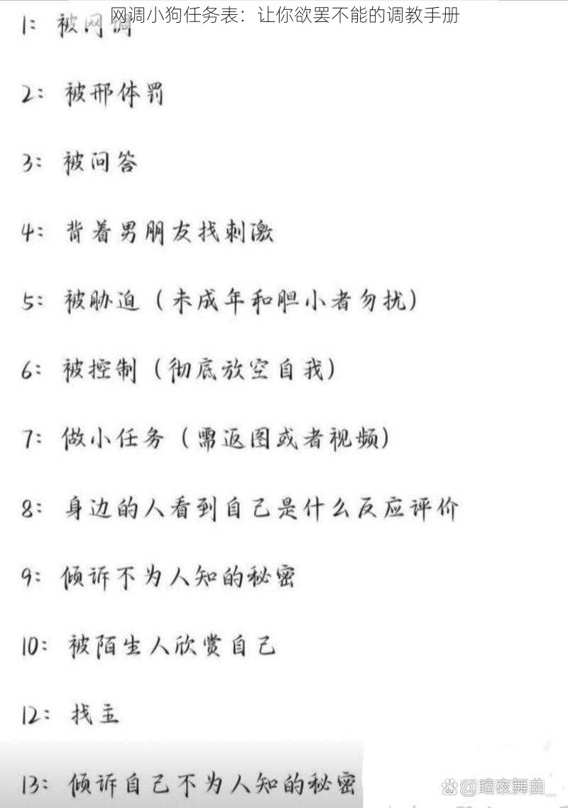 网调小狗任务表：让你欲罢不能的调教手册