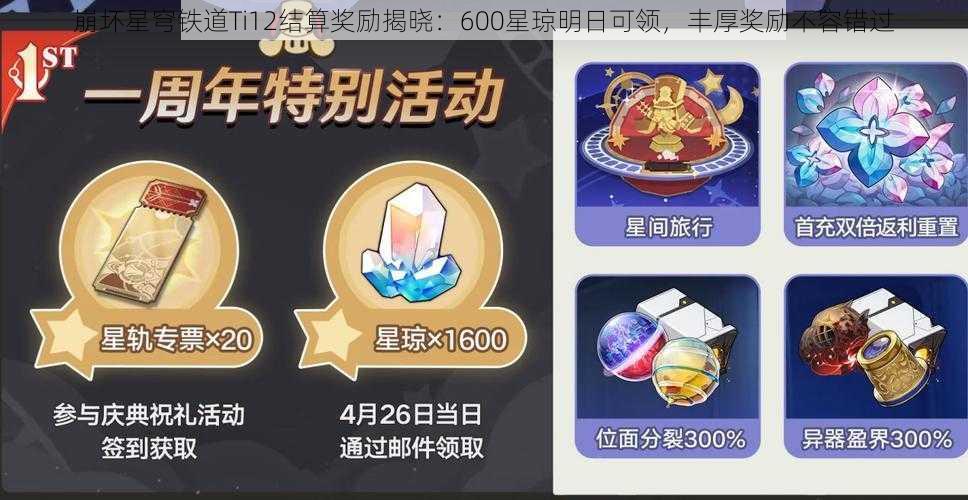 崩坏星穹铁道Ti12结算奖励揭晓：600星琼明日可领，丰厚奖励不容错过