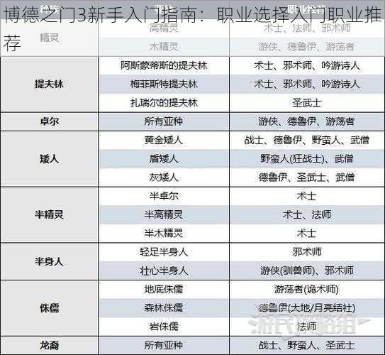 博德之门3新手入门指南：职业选择入门职业推荐